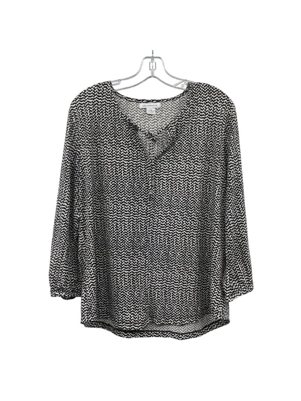 Liz Claiborne Print Pullover Top 3/4 Sleeve Black/White Size XL